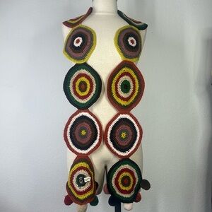 Lucky Brand granny colorful circle pom pom scarf  vintage inspired boho